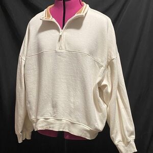 EUC Victoria’s Secret PINK cream caramel brown quarter zip CROPPED sweatshirt XL